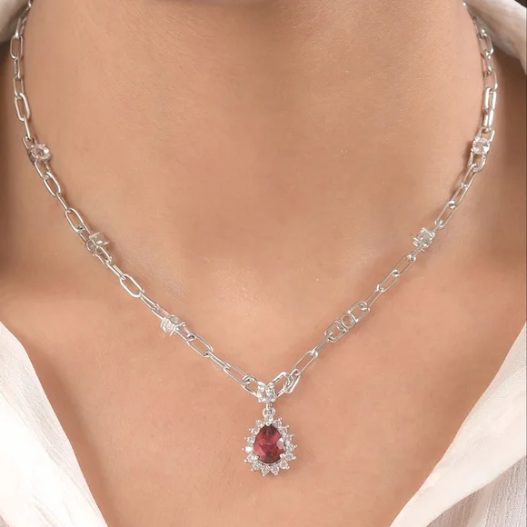 NWT BRAZILIAN PINK PETALITE NECKLACE IN PLATINUM OVER STERLING SILVER